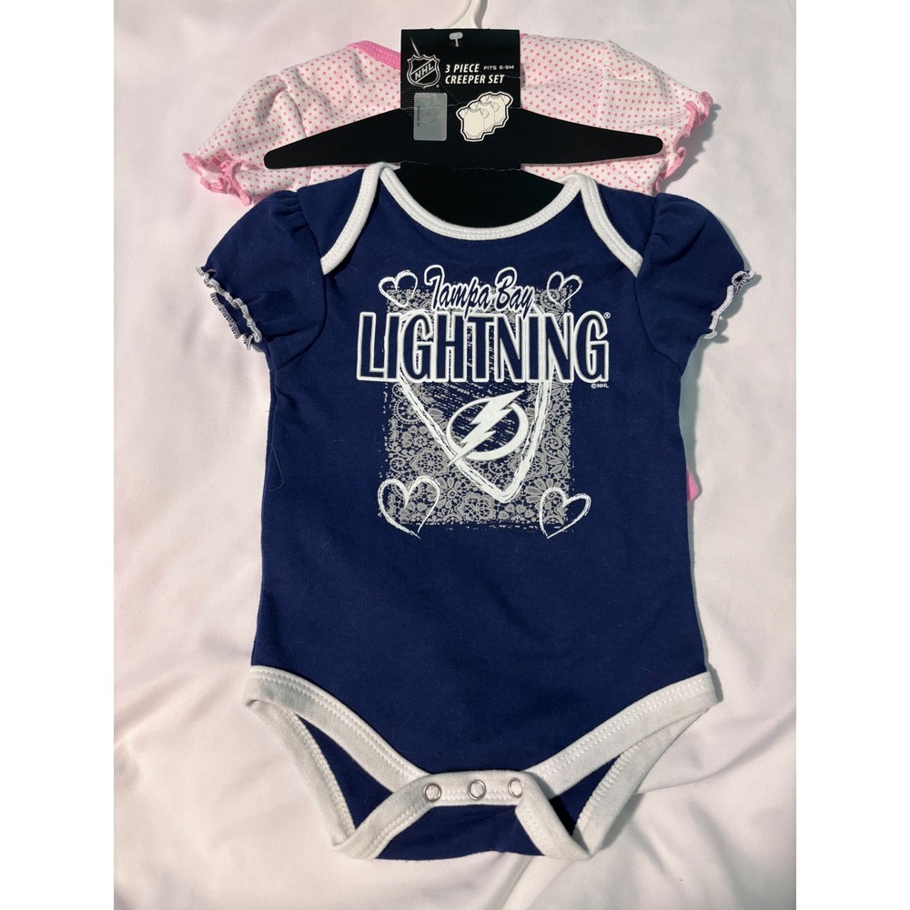 NHL Tampa Bay Lightning Baby Girls 2 Piece Creeper Set Navy Pink 6-9 Months NWT